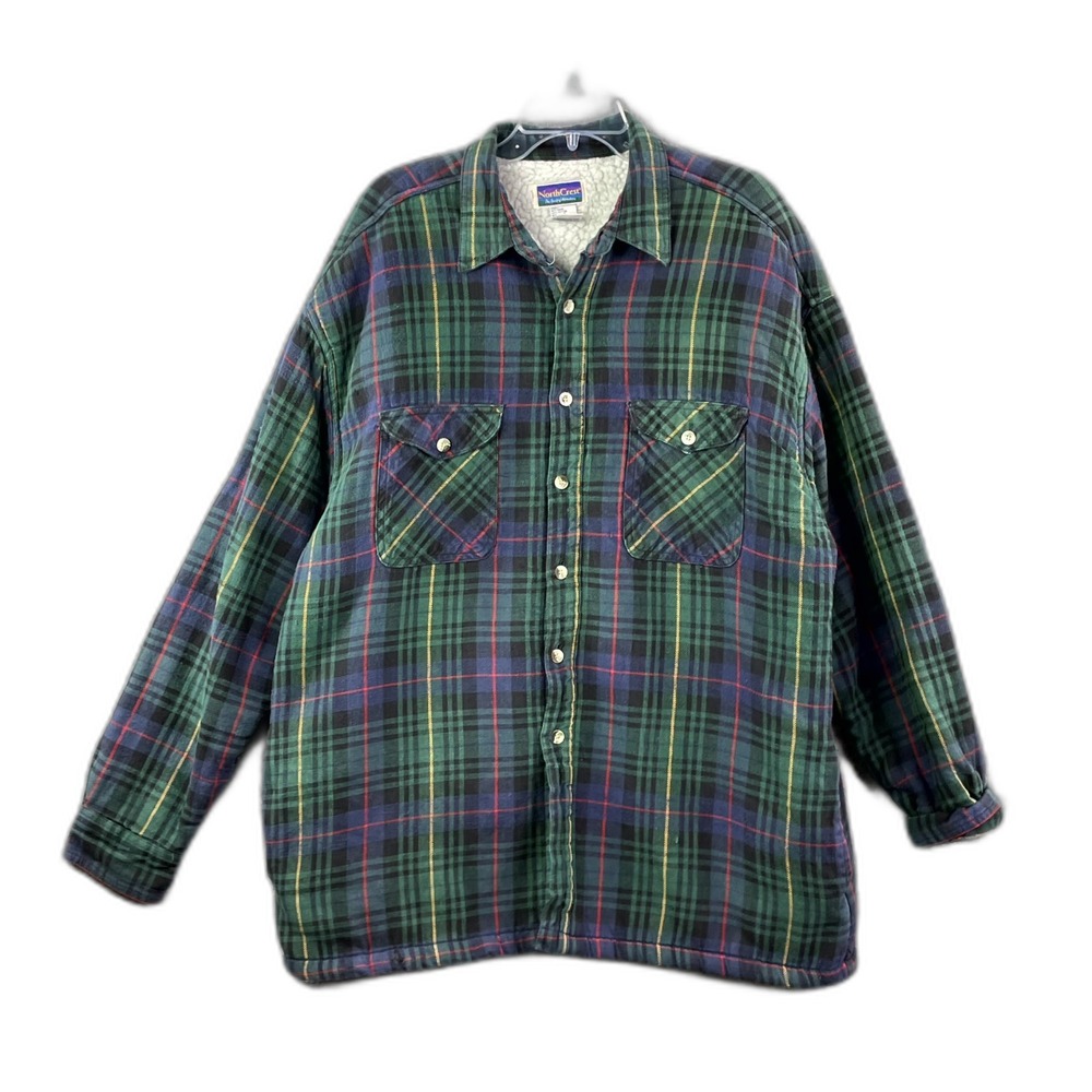 Northcrest Flannel Shirt Jacket Mens XLT Plaid Outdoor Camping Sherpa Lined